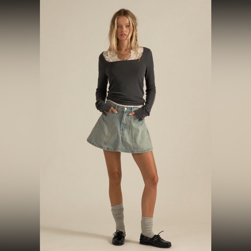 Free People Blue Denim Mini Skirt